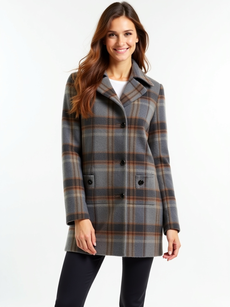 Manteau en laine capuche à carreaux